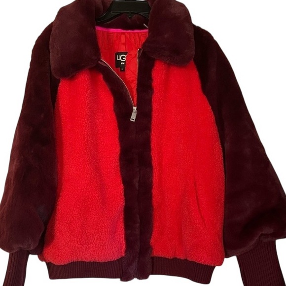 UGG Jackets & Blazers - UGG Augusta Sherpa Jacket Bomber Winter Coat Red Maroon COZY CUTE
